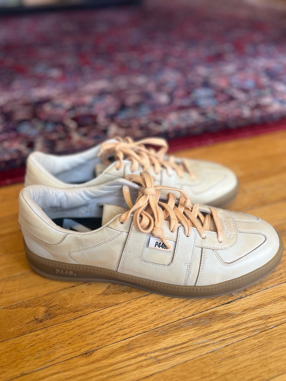 P448 Italian Women’s Monza Lamb Cream Leather Low-Top Sneakers NWOT
